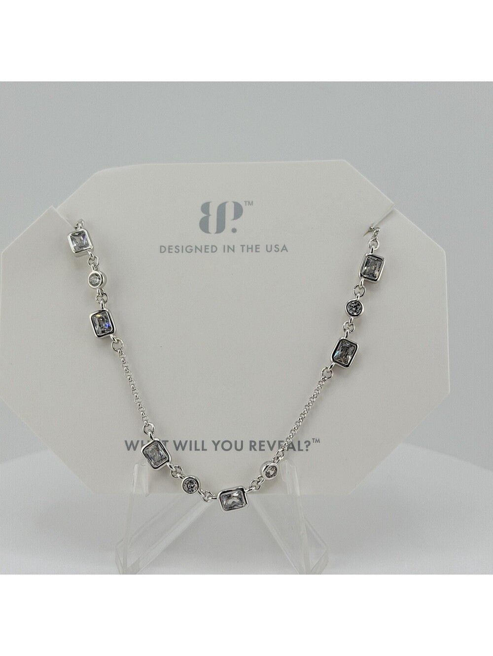 Bomb Party Necklace “A Poem Around The Neck” NK66461 Clear Cz on Rhodium